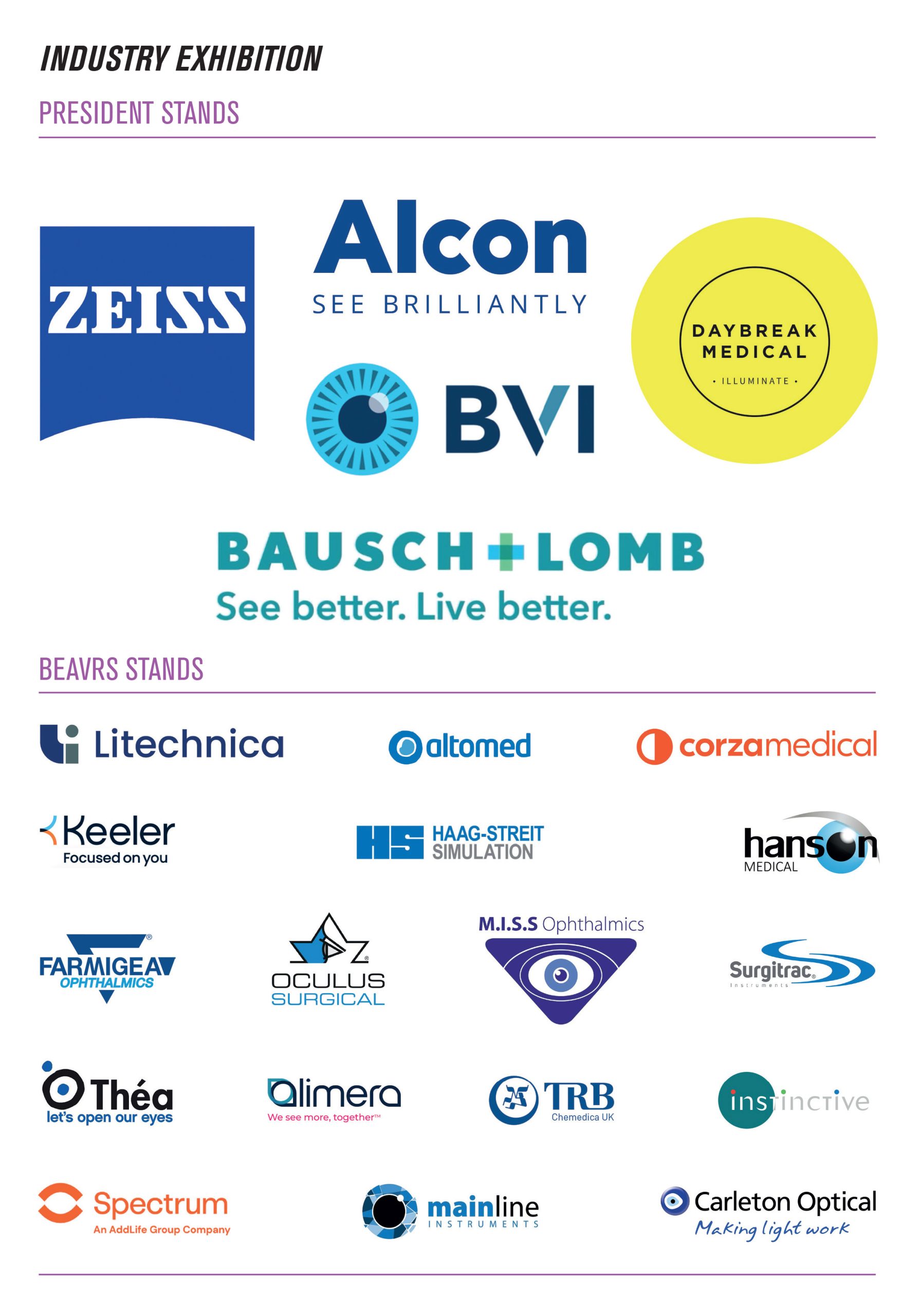 BEAVRS Oxford 2026 industry exhibitors and company logos